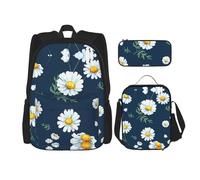 WURTON Daisy' Print - Juego de bolsas 3 en 1 ajustables para el hombro, bolsa de almuerzo, estuche para lápices, Negro -, Talla única