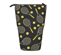 WURTON Divertidas raquetas de tenis y pelotas de tenis con impresión telescópica, estuche versátil para guardar artículos de papelería, maquillaje, organizador de suministros, Black, Talla única