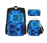 WURTON Dna Chain - Juego de bolsas de libros 3 en 1 con impresión fotográfica ajustable, mochila para el hombro, bolsa de almuerzo, estuche para lápices, Negro -, Talla única