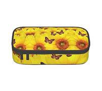 WURTON Estuche para lápices con estampado de caniches y perros, bolsa de almacenamiento para la escuela, adolescentes y adultos, Mariposas con flores amarillas, Talla única