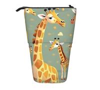 WURTON Estuche telescópico con estampado de jirafas de dibujos animados salvajes, versátil, bolsa de almacenamiento de maquillaje, organizador de suministros, Black, Talla única