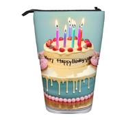WURTON Estuche telescópico con estampado de pastel grande con texto en inglés "Happy Birthday", bolsa de almacenamiento para suministros y maquillaje de oficina