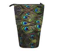 WURTON Estuche telescópico con estampado de pavo real fresco para artículos de papelería, almacenamiento de maquillaje de oficina, Black, Talla única