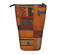 WURTON Estuche telescópico con estampado de retazos africanos, versátil, papelería, maquillaje, organizador de suministros, Black, Talla única