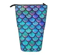 WURTON Estuche telescópico con estampado de tren de monorraíl, bolsa de almacenamiento para suministros de maquillaje, oficina, Escama de pez verde azulado sirena, One Size