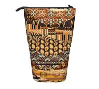 WURTON Estuche telescópico de estilo africano con estampado de retazos, versátil, papelería, bolsa de almacenamiento de maquillaje, organizador de suministros, Black, Talla única