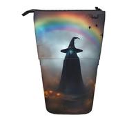 WURTON Estuche telescópico para guardar artículos de papelería, diseño de fantasma, sombrero de bruja, arañas, arco iris, Halloween, para guardar suministros y maquillaje de oficina, Black, Talla