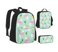 WURTON Fun Food - Mochila escolar 3 en 1 con estampado de perros calientes para adolescentes, bolsa de almuerzo, mochila escolar 3 en 1 para niños, Piñas flamenco rosa, Talla única