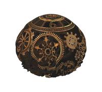 WURTON Gears Clock - Gorro de ducha suave y ligero con estampado de siglo de bronce para mujer, gorro de ducha para cabello largo, transpirable