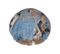 Wurton Gorro de ducha reutilizable con estampado de patos Mallard, suave, para mujer, doble capa impermeable