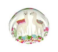 WURTON Gorro de ducha suave con estampado de llama y cactus para mujer, reutilizable, protección del medio ambiente, gorros de baño para el cabello