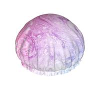 WURTON Gorro de ducha suave con estampado de mármol colorido pastel, rosa, azul, morado, para mujer, reutilizable, protección del medio ambiente