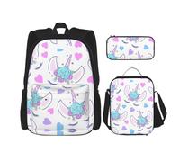 WURTON Head Print - Mochila escolar 3 en 1 con fiambrera, estuche para lápices, mochila de viaje para laptop