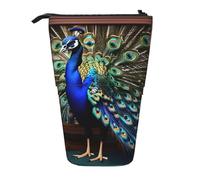 WURTON Hermoso estuche telescópico con impresión de pavo real para lápices, bolsa de almacenamiento de maquillaje, organizador de suministros, Black, Talla única