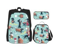 WURTON Hot Dogs and Lemonade Print 3 en 1 Sets Casual Ajustable Hombro Mochila Almuerzo Bolsa Estuche, Negro -, Talla única