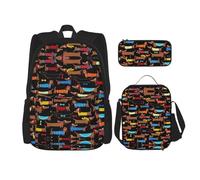 WURTON I Love My Dog Dachshunds Print 3 en 1 juegos de mochila de hombro ajustable casual bolsa de almuerzo bolsa de lápices caja, Negro -, Talla única