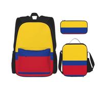 WURTON Juego 3 en 1 con estampado de la bandera de Colombia para llevar al hombro, bolsa de almuerzo, estuche para lápices, Negro -, Talla única
