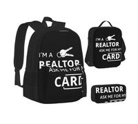 WURTON Juego de 3 mochilas para adolescentes con estampado de pájaros en el parque en un día nevado (estuche + bolsa escolar + bolsa de almuerzo), Soy un agente inmobiliario Pregúntam, Talla única