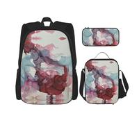 WURTON Juego de bolsas de libros 3 en 1 con estampado abstracto de mármol, mochila ajustable para el hombro, bolsa de almuerzo, estuche para lápices, Negro -, Talla única