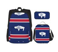 WURTON Juego de bolsas de libros 3 en 1 con estampado de bandera de Ucrania, mochila ajustable para el hombro, bolsa de almuerzo, estuche para lápices, Bandera del estado de Wyoming (Wyoming State