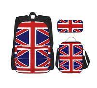 WURTON Juego de bolsas de libros 3 en 1 con estampado de bandera de Ucrania, mochila ajustable para el hombro, bolsa de almuerzo, estuche para lápices, English Flag, Talla única
