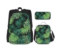 WURTON Juego de bolsas de libros 3 en 1 con estampado de hojas de palmera transparente, ajustable, mochila para el hombro, bolsa de almuerzo, estuche para lápices, Negro -, Talla única