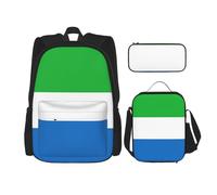 WURTON Juego de bolsas de libros 3 en 1 con estampado de la bandera del estado de Florida, mochila ajustable para el hombro, bolsa de almuerzo, estuche para lápices, Sierra Leone Flag, Talla única