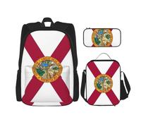 WURTON Juego de bolsas de libros 3 en 1 con estampado de la bandera del estado de Florida, mochila ajustable para el hombro, bolsa de almuerzo, estuche para lápices, Florida State Flag, Talla única