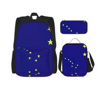 WURTON Juego de bolsas de libros 3 en 1 con estampado de la bandera del estado de Florida, mochila ajustable para el hombro, bolsa de almuerzo, estuche para lápices, Alaska State Flag, Talla única