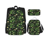 WURTON Juego de mochila 3 en 1 con estampado hawaiano ajustable, bolsa de almuerzo, estuche para lápices, color negro, talla única, Black, Talla única