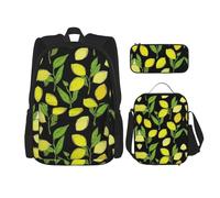 WURTON Juego de mochila con correas ajustables para el hombro, con estampado de limones frescos, color amarillo