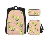 WURTON Juego de mochila con estampado de imágenes de aguacate con correas ajustables para el hombro, bolsa de almuerzo, estuche para lápices, juego de bolsas combinadas