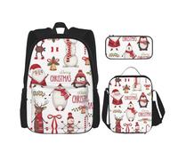 WURTON Juego de mochila con estampado de Papá Noel y correas ajustables para el hombro, bolsa de almuerzo, estuche para lápices, bolsas combinadas, Black, Talla única