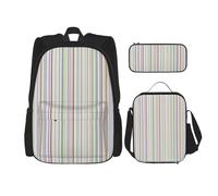 WURTON Juego de mochila con estampado de rayas y correas ajustables para el hombro, bolsa de almuerzo, estuche para lápices, bolsas combinadas