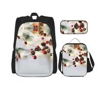 WURTON Juego de mochila con guirnalda de Navidad con luces y correas ajustables para el hombro, bolsa de almuerzo, estuche para lápices, juego de bolsas combinadas