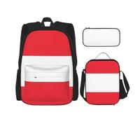 WURTON Juego de mochila de hombro ajustable 3 en 1 con estampado de bandera austriaca, bolsa de almuerzo, estuche para lápices, Negro -, Talla única