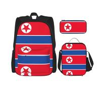 WURTON Juego de mochila de hombro ajustable 3 en 1 con estampado de bandera coreana, bolsa de almuerzo, estuche para lápices, Negro -, Talla única