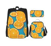WURTON Juego de mochila de hombro ajustable 3 en 1 con estampado de frutas y naranjas frescas, Negro -, Talla única