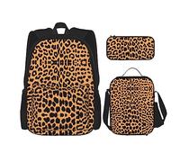 WURTON Juego de mochila de hombro ajustable 3 en 1 con estampado de jirafa, bolsa de almuerzo, estuche para lápices, Negro -, Talla única