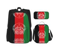 WURTON Juego de mochila escolar con estampado de bandera de Afganistán con bolsa de almuerzo, estuche para lápices, juego de mochilas escolares
