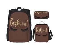 WURTON Juego de mochila escolar con estampado de pestañas, bolsa de almuerzo y estuche para lápices, juego de mochilas escolares
