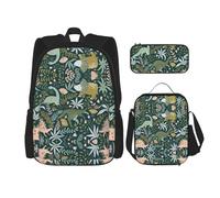 WURTON Lindo estampado de dinosaurio 3 en 1 juegos de mochila de hombro ajustable casual bolsa de almuerzo estuche estuche estuche, Negro -, Talla única