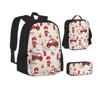 WURTON Little Boys And Girls In Firefighters - Juego de lonchera con mochila 3 en 1 y estuche a juego, color negro, talla única, Black, Talla única, moderno