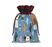 WURTON Llama Cactus Desert Plant Print Christmas Party Drawstring Gift Bags for Christmas Candy Wrapper, Christmas Supplies