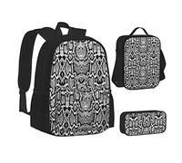 WURTON Magic Witch Witchcraft - Mochila escolar 3 en 1 con estampado de dibujo bohemio para adolescentes, Piel de serpiente blanca y negra, Talla única, moderno