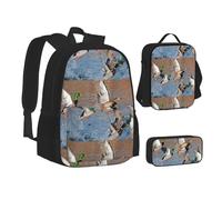 WURTON Mallard Ducks - Juego de lonchera con mochila 3 en 1 y estuche a juego, Negro -, Talla única