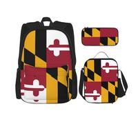 WURTON Maryland State Flag Print 3 en 1 Sets Casual Ajustable Hombro Mochila Lonchera Estuche Negro Talla Única, Black, Talla única
