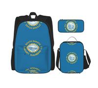 WURTON Mochila 3 en 1 con estampado de bandera de Dakota del Sur, bolsa de libros, lonchera y estuche de viaje para laptop, Negro -, Talla única