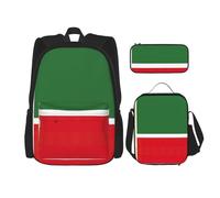 WURTON Mochila 3 en 1 con estampado de bandera de la República de Chechenia, bolsa de libros, lonchera y estuche, estuche de viaje para laptop, Negro -, Talla única