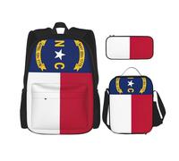 WURTON Mochila 3 en 1 con estampado de bandera del estado de Carolina del Norte, bolsa de libros, lonchera y lápices, mochila de viaje para laptop, color negro, talla única, Black, Talla única